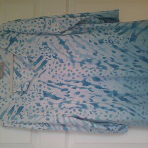 Chico's women's size 2 Large Aqua blue white split neck tunic